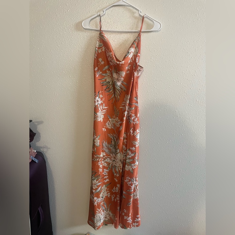 Rust Orange Tropical Flower Dress